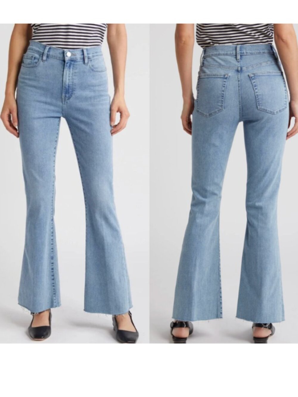 FRAME DENIM Le Easy Flare Raw Hem Jeans Size 32 Wilson Raw After Light Blue